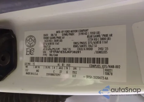 2018 Ford F-150 Xlt z USA, uszkodzony, nr VIN 1FTFW1E53JKF38281